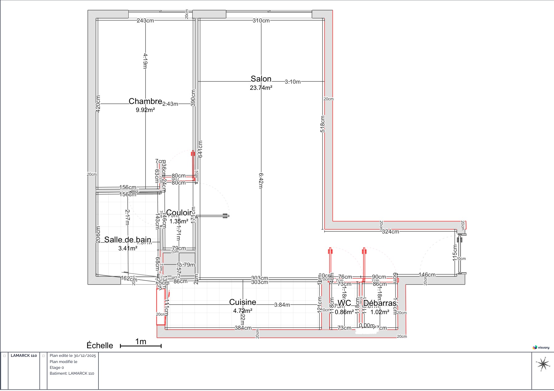 Plan métrage de l'appartement 44 m² rue Lamarck